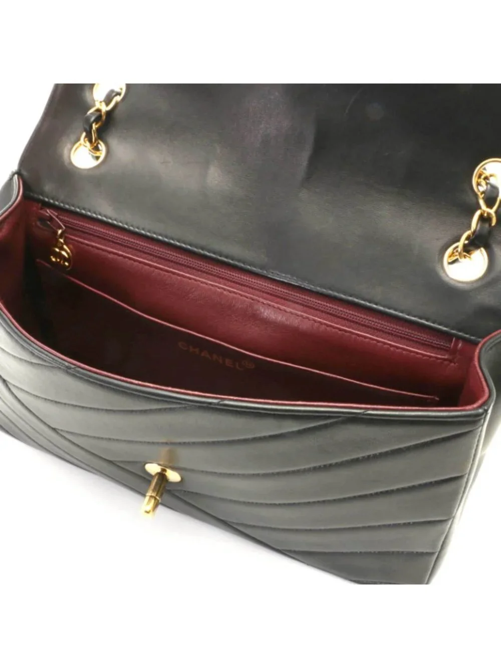 Chanel Bias Stitch 25 Chain Shoulder Bag Black Lambskin